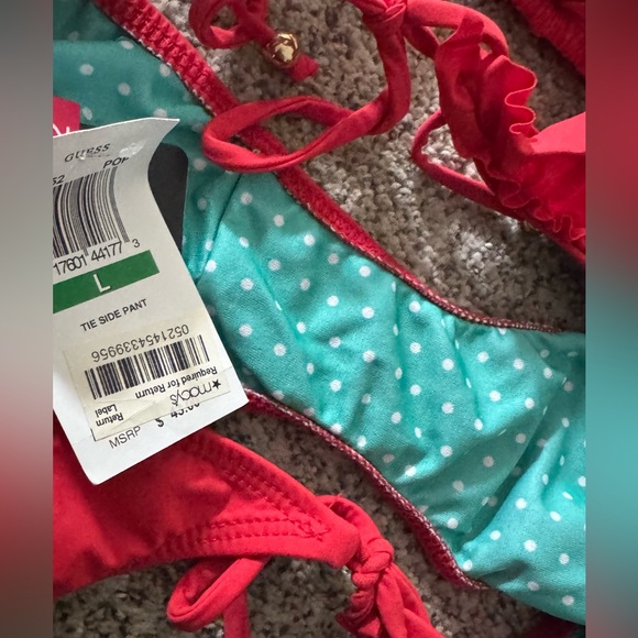 Guess NWT Red ruffle bling Logo string Bikini Set top~M Aus-12 bottoms large - Picture 10 of 10